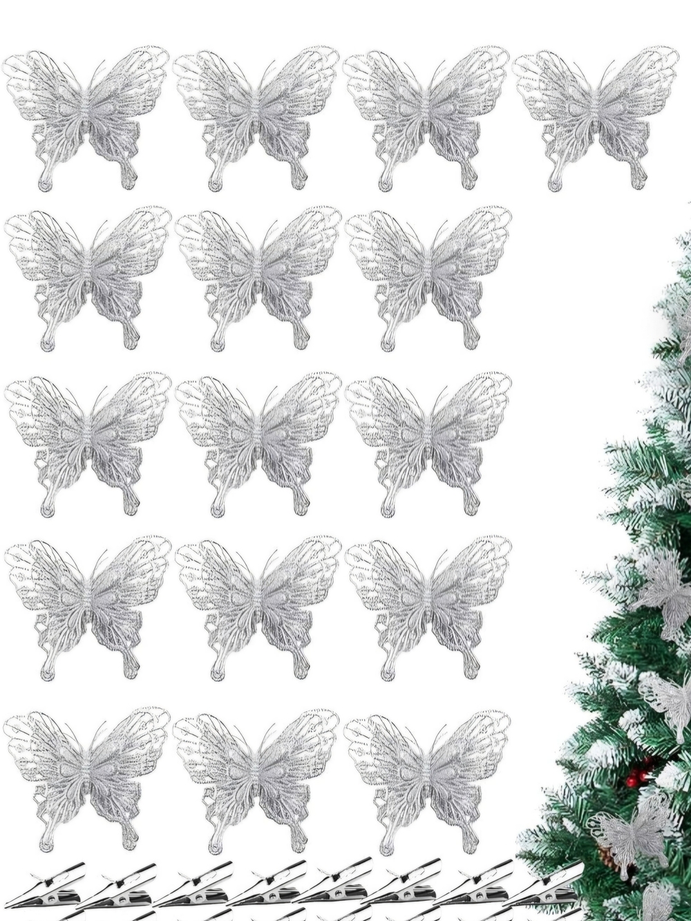 WhiteButterfly Tree Ornaments - Set of 16